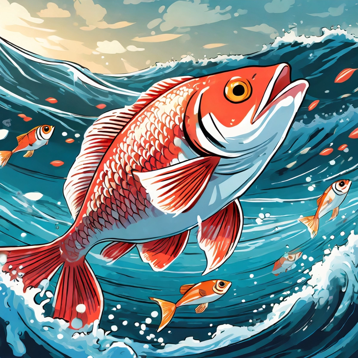 波間で飛び跳ねる真鯛